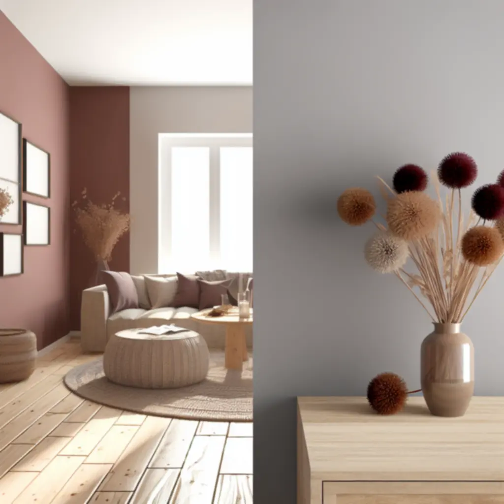 Szárazvirág dekoráció egy meleg, otthonos nappaliban