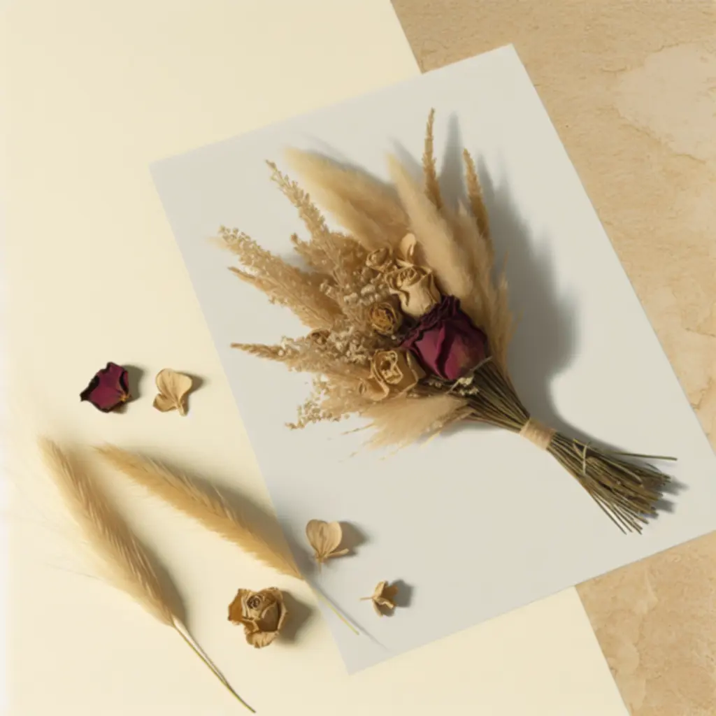 Közeli fotó egy részletgazdag szárazvirág elrendezésről