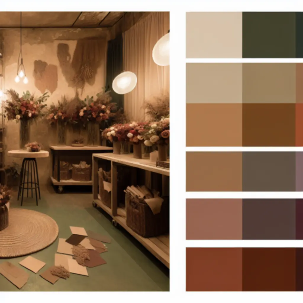 Kézműves virágkompozíciók hangulatos, boutique virágboltban kihelyezve.