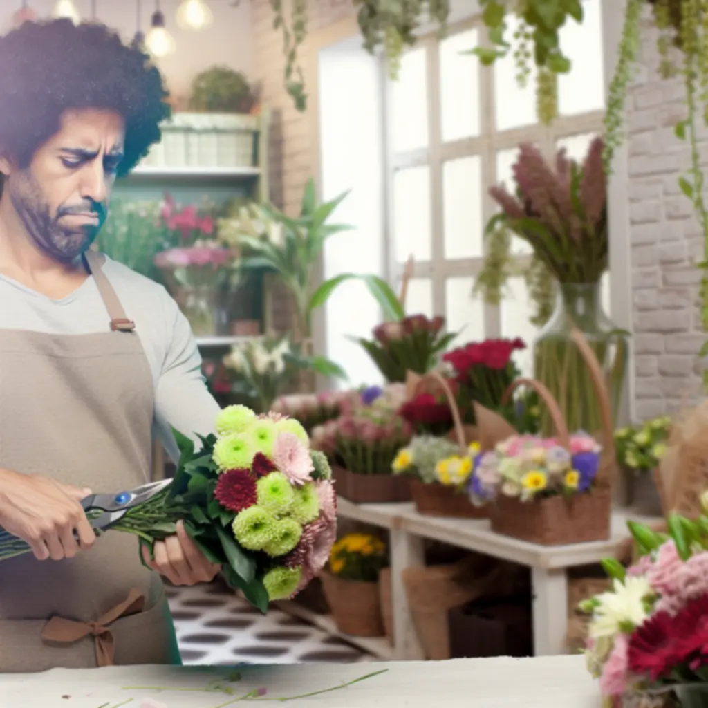 Florista csapat munka közben, kézzel készített virágkompozíciókat állít össze.