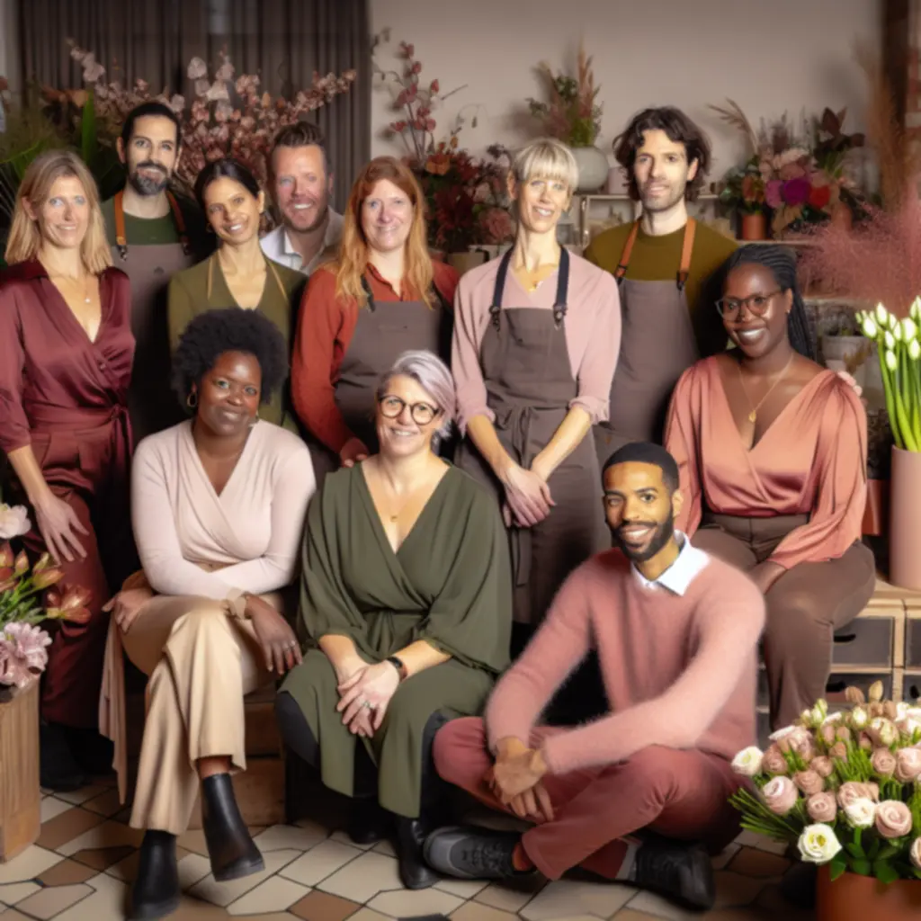 A PetalHoouse mosolygós virágkötő csapata a műhelyben